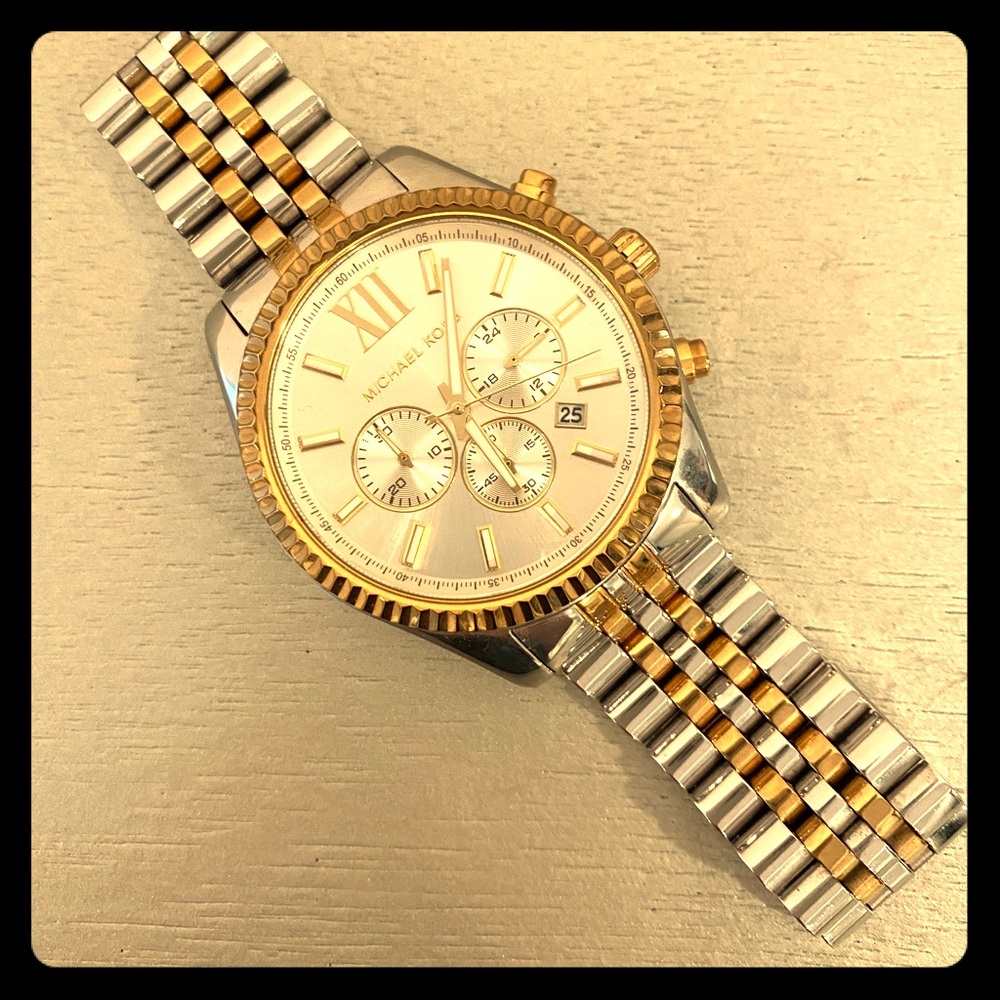 AUTHENTIC * MICHAEL KORS * Oversized Lexington Two-Tone Watch